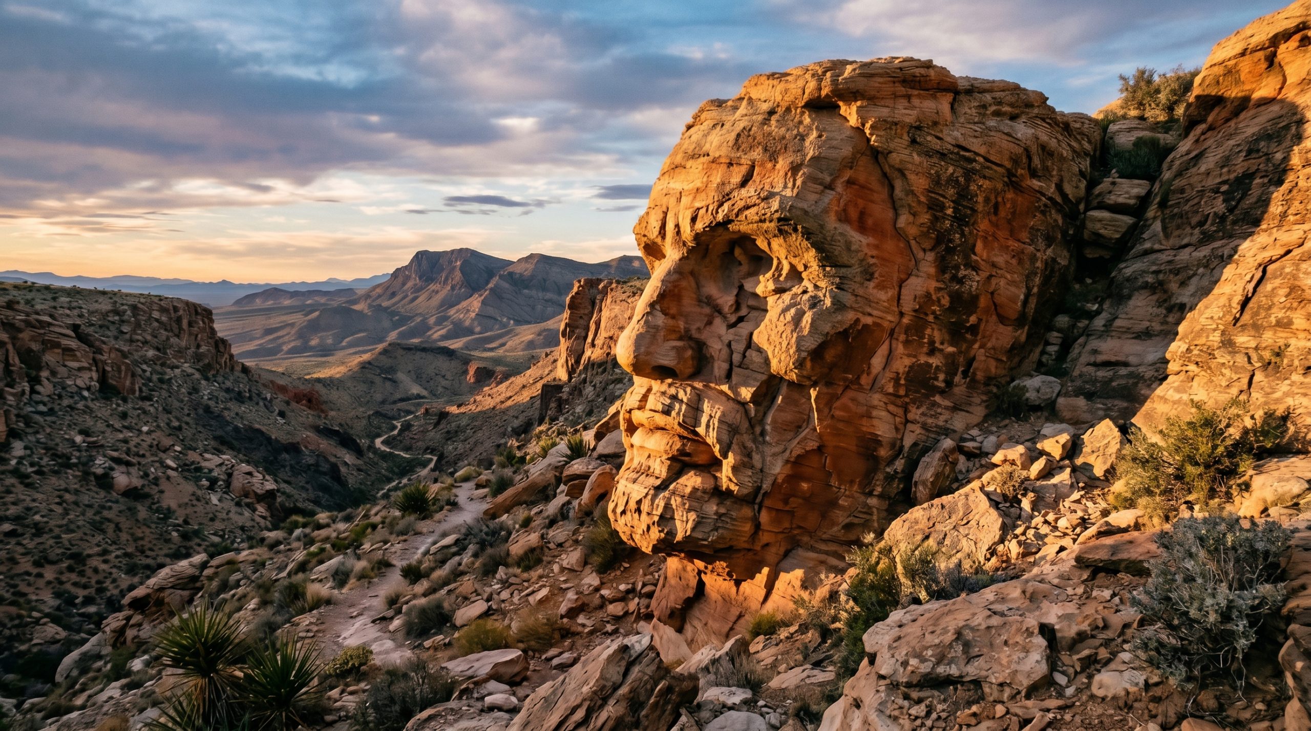 Natural rock formations resembling faces